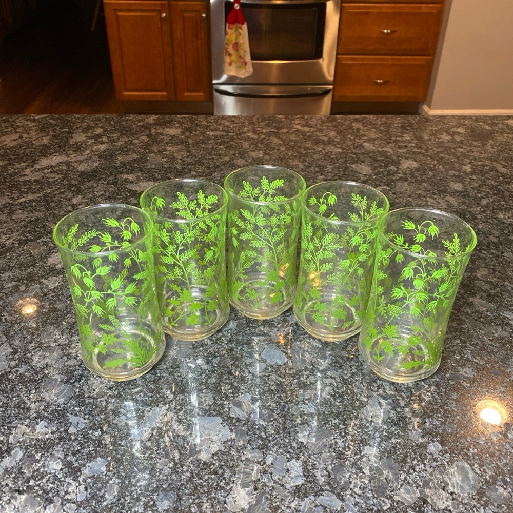 VTG Libbey Clear Glasses Tumblers Spring Floral 12oz Set Of 5